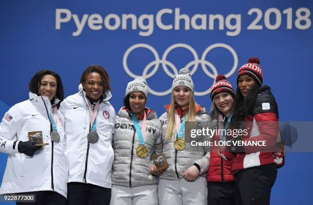 S silver medallists Elena Meyers Taylor and Lauren Gibbs, Germany's gold medallists Lisa Buckwitz and Mariama Jamanka, and Canada's bronze medallists...
