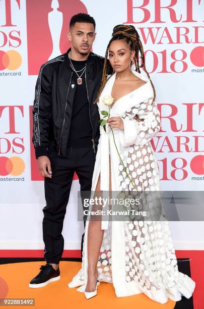 Andre Gray and Leigh-Anne Pinnock attend The BRIT Awards 2018 held at The O2 Arena on February 21, 2018 in London, England.