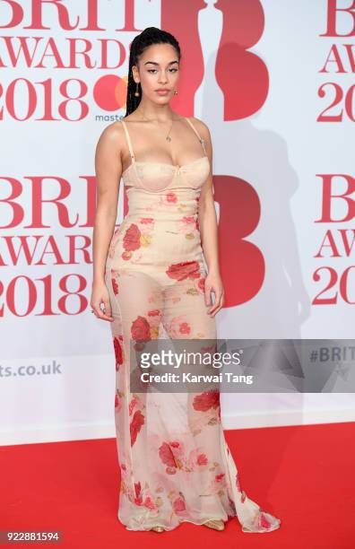 Jorja Smith attends The BRIT Awards 2018 held at The O2 Arena on February 21, 2018 in London, England.