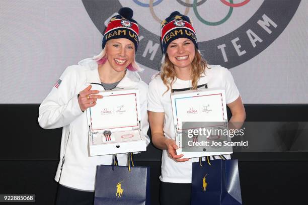 Olympians Kikkan Randall and Jessica Diggins attend the USA House at the PyeongChang 2018 Winter Olympic Games on February 22, 2018 in...