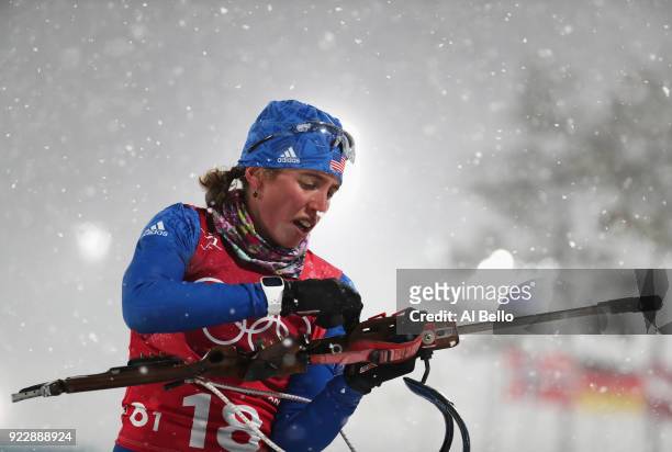 Susan Dunklee of the United States prepares to shoot during the Women's 4x6km Relay on day 13 of the PyeongChang 2018 Winter Olympic Games at...
