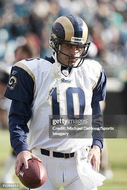 Quarterback Marc Bulger of the St. Louis Rams during a NFL game against the Jacksonville Jaguars at Jacksonville Municipal Stadium on October 18,...