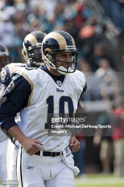 Quarterback Marc Bulger of the St. Louis Rams during a NFL game against the Jacksonville Jaguars at Jacksonville Municipal Stadium on October 18,...