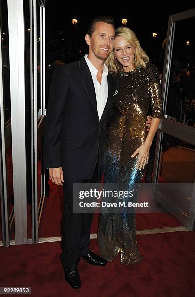 Alex de Rakoff and his wife actress Monet Mazur arrive at the UK film premiere of 'Dead Man Running', at the Odeon West End on October 22, 2009 in...