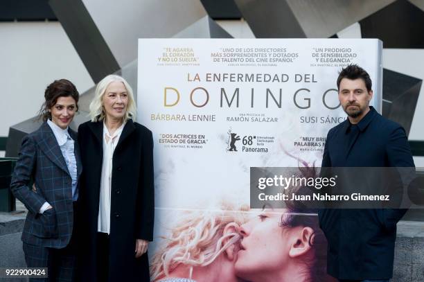 Barbara Lennie, Susi Sanchez and Ramon Salazar attend 'La Enfermedad Del Domingo' photocall at Princesa Cinema on February 22, 2018 in Madrid, Spain.