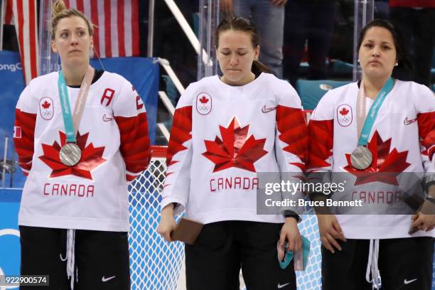 Jocelyne Larocque of Canada refuses to wear her silver medal after losing to the United States in the Women's Gold Medal Game on day thirteen of the...