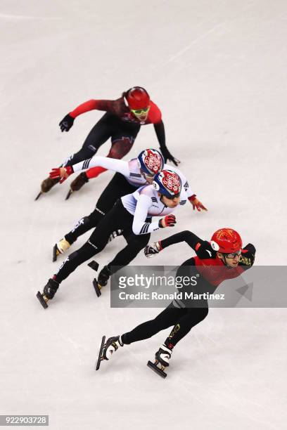 Dajing Wu of China skates on his way to winning gold in the Men's 500m Short Track Speed Skating Final A on day thirteen of the PyeongChang 2018...
