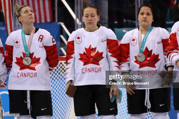 Jocelyne Larocque of Canada refuses to wear her silver medal after losing to the United States in the Women's Gold Medal Game on day thirteen of the...