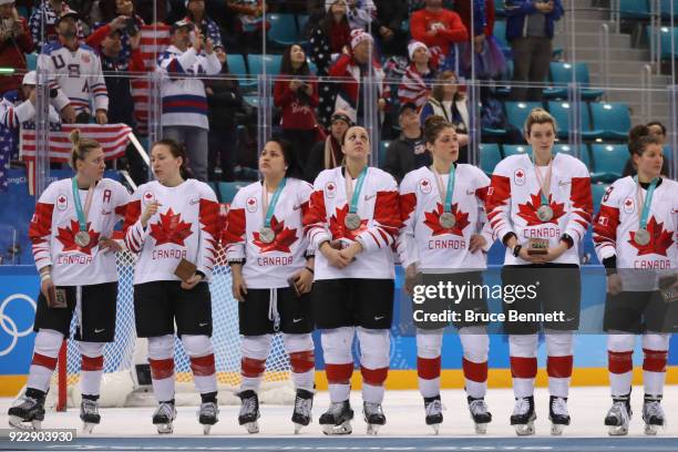 Jocelyne Larocque of Canada refuses to wear her silver medal after losing to the United States in the Women's Gold Medal Game on day thirteen of the...