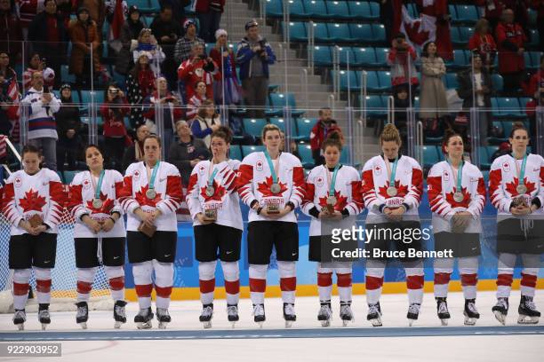 Jocelyne Larocque of Canada refuses to wear her silver medal after losing to the United States in the Women's Gold Medal Game on day thirteen of the...