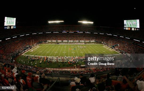 General view of the stadium as the Oklahoma Sooners take on the Miami Hurricanes at Land Shark Stadium on October 3, 2009 in Miami Gardens, Florida....
