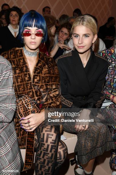 Sita Abellan and Caroline Daur attend the Fendi show during Milan Fashion Week Fall/Winter 2018/19 on February 22, 2018 in Milan, Italy.