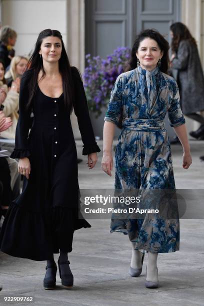 Designer Luisa Beccaria and her daughter Lucilla Bonaccorsi walk on the runway at the her show during Milan Fashion Week Fall/Winter 2018/19 on...