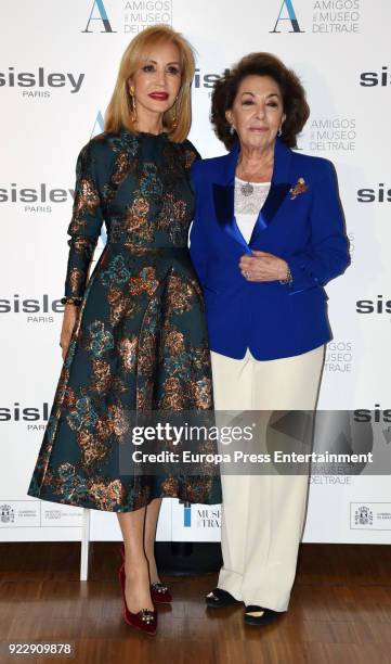 Carmen Lomana and Carmen Navarro attend the 'El armario de Carmen Lomana' opening exhibition at Costume museum on February 21, 2018 in Madrid, Spain.