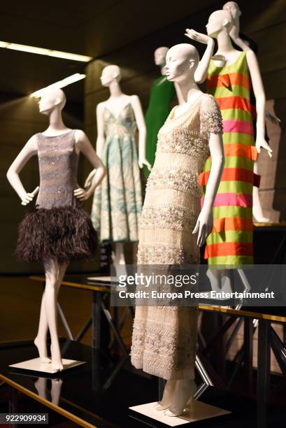 Dresses owned by Carmen Lomana are seen on display at the El Armario de Carmen Lomana exhibition at the Dress Museum on February 21, 2018 in Madrid,...