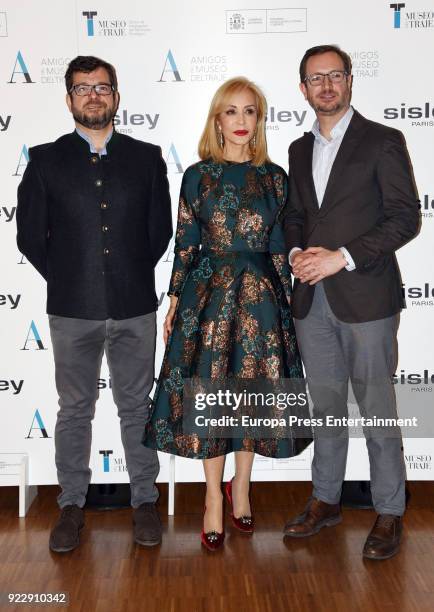 Politician Javier Maroto , his husband Josema Rodriguez and Carmen Lomana attend the 'El armario de Carmen Lomana' opening exhibition at Costume...