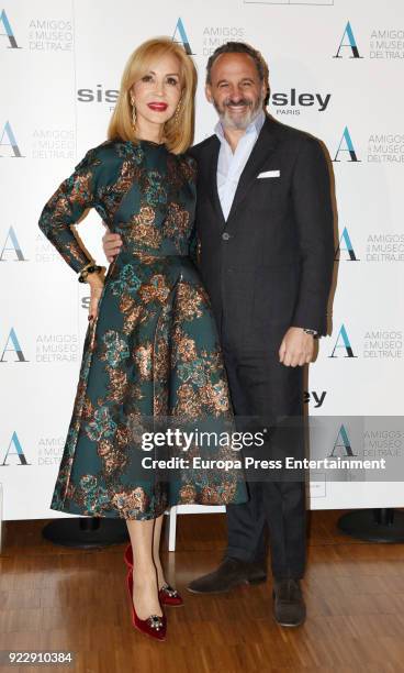 Carmen Lomana and designer Marcos Luengo attend the 'El armario de Carmen Lomana' opening exhibition at Costume museum on February 21, 2018 in...