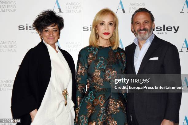 Carmen Lomana and designer Marcos Luengo attend the 'El armario de Carmen Lomana' opening exhibition at Costume museum on February 21, 2018 in...