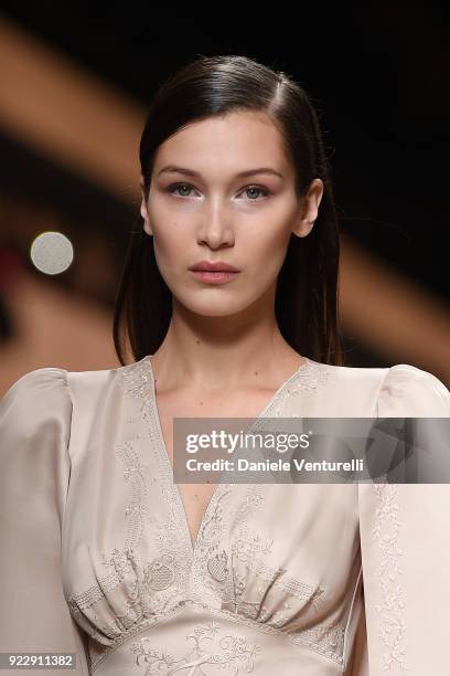 Bella Hadid walks the runway at the Fendi show during Milan Fashion Week Fall/Winter 2018/19 on February 22, 2018 in Milan, Italy.