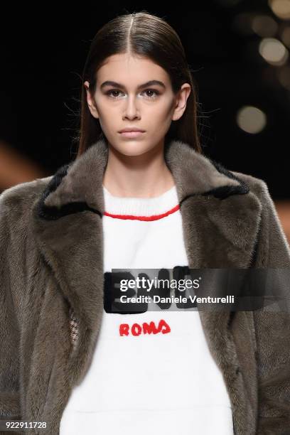 Kaia Gerber walks the runway at the Fendi show during Milan Fashion Week Fall/Winter 2018/19 on February 22, 2018 in Milan, Italy.