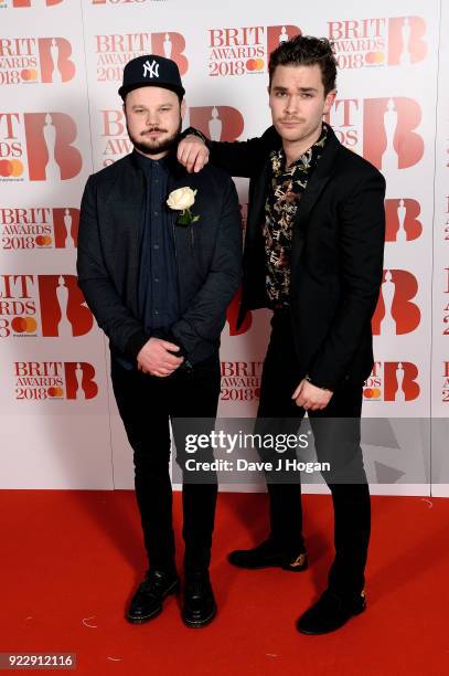 Ben Thatcher and Mike Kerr of Royal Blood attend The BRIT Awards 2018 held at The O2 Arena on February 21, 2018 in London, England.