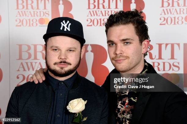 Ben Thatcher and Mike Kerr of Royal Blood attend The BRIT Awards 2018 held at The O2 Arena on February 21, 2018 in London, England.