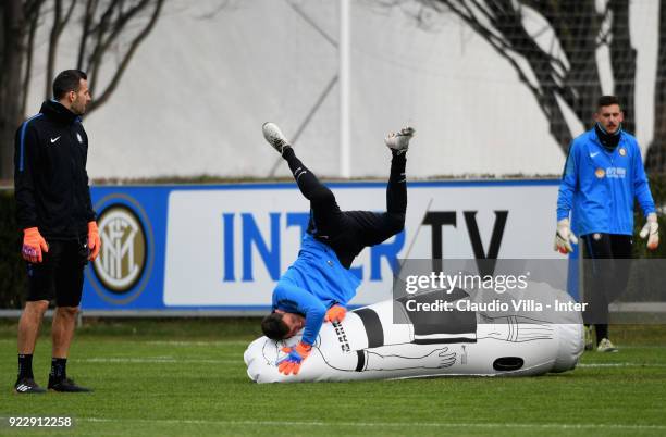 Daniele Padelli of FC Internazionale in action during the FC Internazionale training session at Suning Training Center at Appiano Gentile on February...