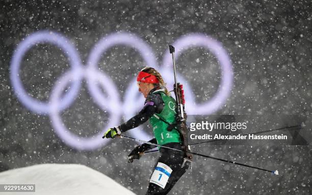 Denise Herrmann of Germany competes during the Women's 4x6km Relay on day 13 of the PyeongChang 2018 Winter Olympic Games at Alpensia Biathlon Centre...