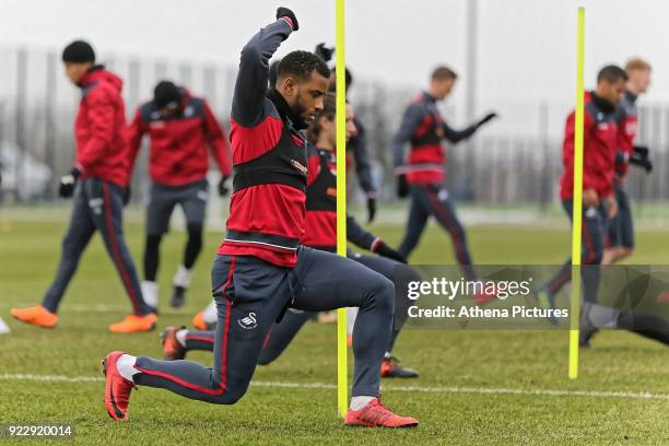 Luciano Narsingh in action during Swansea City training at The Fairwood Training Ground on February 21, 2018 in Swansea, Wales.