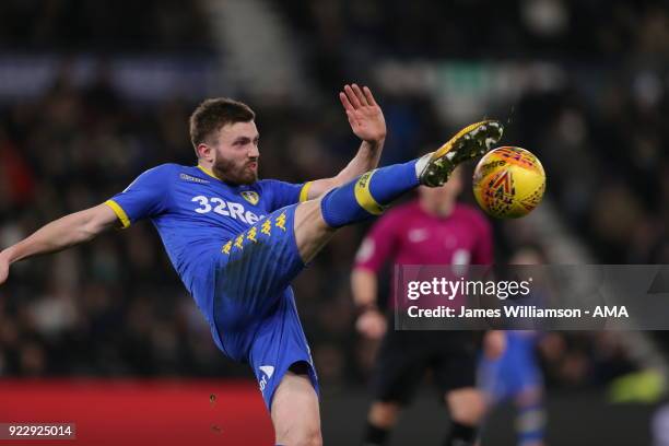 Stuart Dallas of Leeds United during the Sky Bet Championship match between Derby County and Leeds United at iPro Stadium on February 20, 2018 in...