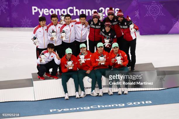 Silver medalists Dajing Wu, Tianyu Han, Hongzhi Xu and Dequan Chen of China, gold medalists Shaoang Liu, Shaolin Sandor Liu, Viktor Knoch and Csaba...
