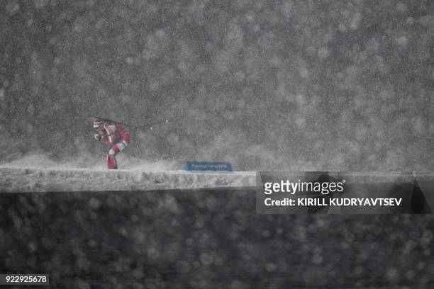 Norway's Synnoeve Solemdal competes in the women's 4x6km biathlon event during the Pyeongchang 2018 Winter Olympic Games on February 22 in...
