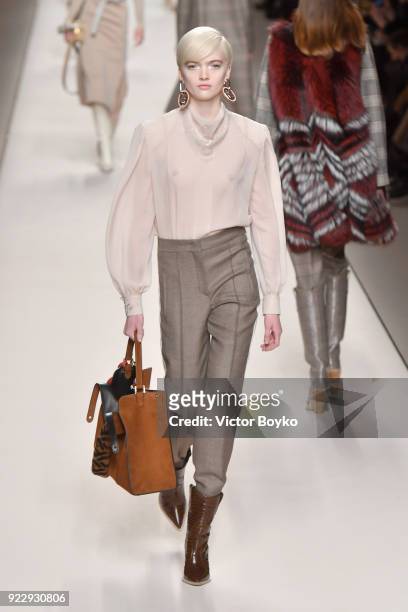 Model Ruth Bell walks the runway at the Fendi show during Milan Fashion Week Fall/Winter 2018/19 on February 22, 2018 in Milan, Italy.