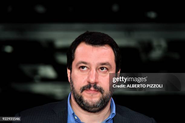 General secretary of Italian far-right party Lega Nord Matteo Salvini looks on during the General Labour Union congress on February 22 in Rome....