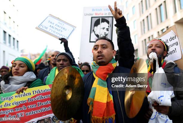 Ethiopians living in Germany demonstrate against the Ethiopian government on February 22, 2018 in Berlin, Germany. The protesters demonstrated in...