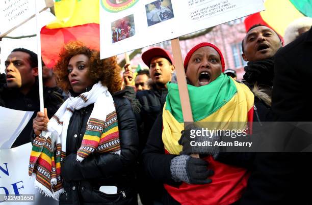 Ethiopians living in Germany demonstrate against the Ethiopian government on February 22, 2018 in Berlin, Germany. The protesters demonstrated in...