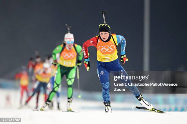 Justine Braisaz of France competes during the Biathlon Women's Relay at Alpensia Biathlon Centre on February 22, 2018 in Pyeongchang-gun, South Korea.