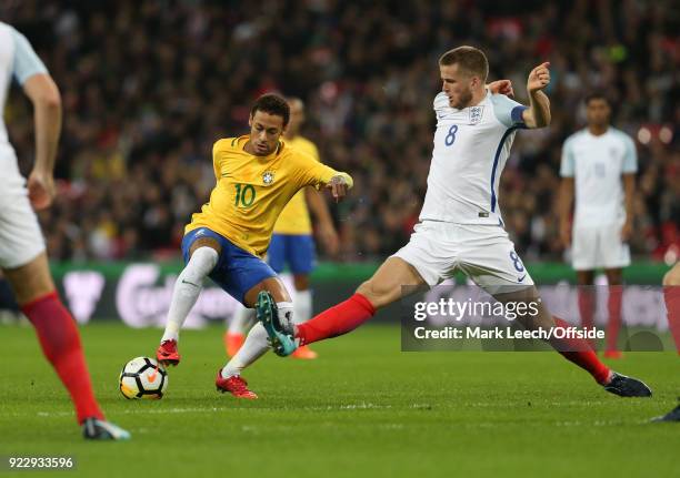 November 2017 Wembley: Friendly International Football Match - England v Brazil: Neymar of Brazil and Eric Dier of England .