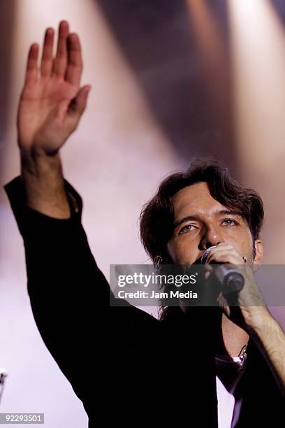 Leonardo de Lozanne, vocalist of the Mexican group Fobia, performs during the Cervantino International Festival at Alhondiga de Granaditas on October...