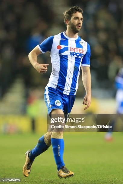 Will Grigg of Wigan in action during The Emirates FA Cup Fifth Round match between Wigan Athletic and Manchester City at the DW Stadium on February...