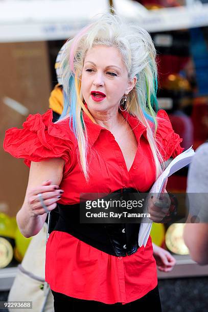 Singer Cyndi Lauper films "The Celebrity Apprentice" on location in the Flatiron District on October 22, 2009 in New York City.