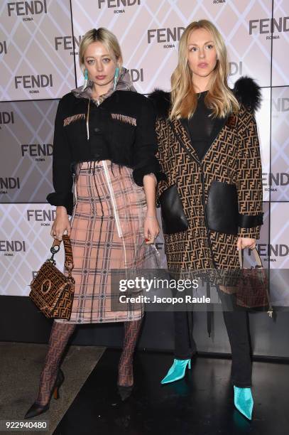 Caroline Vreeland and Shea Marie attends the Fendi show during Milan Fashion Week Fall/Winter 2018/19 on February 22, 2018 in Milan, Italy.