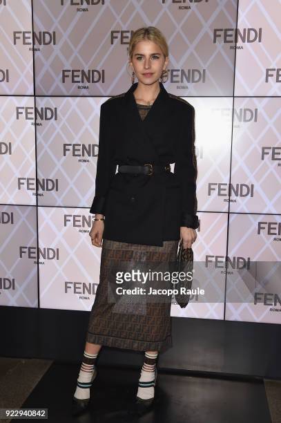 Caroline Daur attends the Fendi show during Milan Fashion Week Fall/Winter 2018/19 on February 22, 2018 in Milan, Italy.