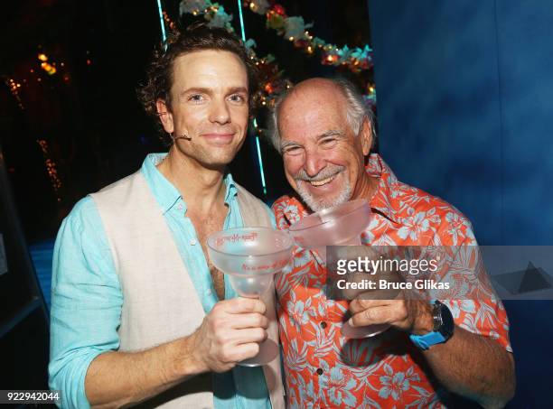 Paul Alexander Nolan and Jimmy Buffett celebrate "2018 National Margarita Day: February 22" backstage at the new Jimmy Buffett Musical "Escape to...