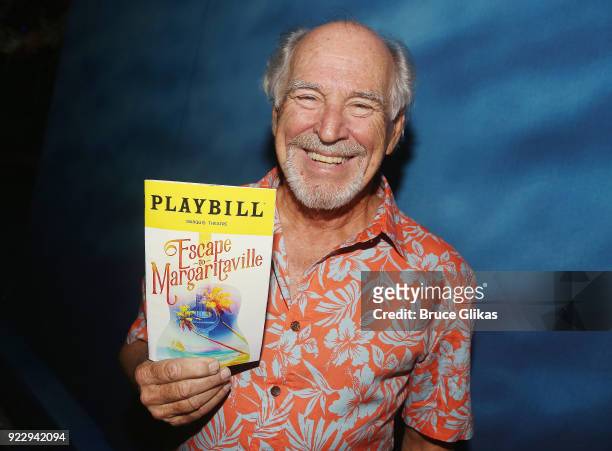 Jimmy Buffett poses backstage as he celebrates "2018 National Margarita Day: February 22" at the new Jimmy Buffett Musical "Escape to Margaritaville"...