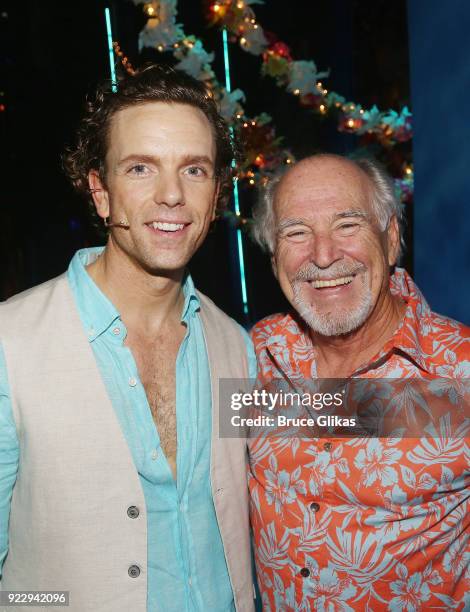 Paul Alexander Nolan and Jimmy Buffett celebrate "2018 National Margarita Day: February 22" backstage at the new Jimmy Buffett Musical "Escape to...
