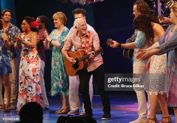 Jimmy Buffett and the cast celebrate "2018 National Margarita Day: February 22" at the new Jimmy Buffett Musical "Escape to Margaritaville" on...