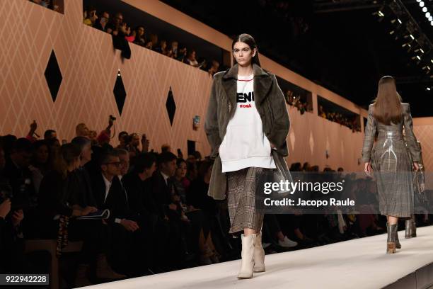 Kaia Gerber walks the runway at the Fendi show during Milan Fashion Week Fall/Winter 2018/19 on February 22, 2018 in Milan, Italy.