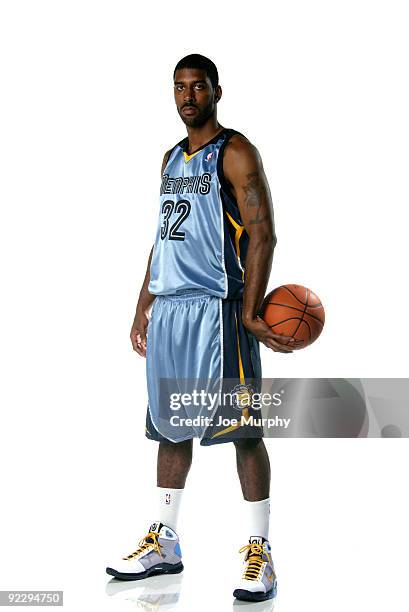 Mayo of the Memphis Grizzlies poses for a portrait in the Beale Street Blue alternate uniform of the Memphis Grizzlies on September 28, 2009 at...