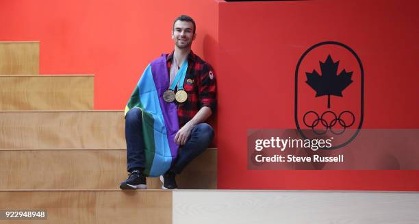 Pyeongchang- FEBRUARY 20 - Pairs Figure Skater and Gold and Bronze medalist Eric Radford was on hand at the opening of Pride House hosted by Canada...